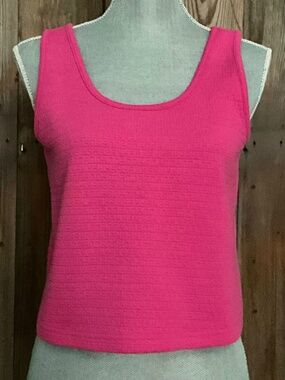 Tommy Hilfiger Flag Logo Crop Tank Top Medium Hot Pink Textured Waffle Sleeveles